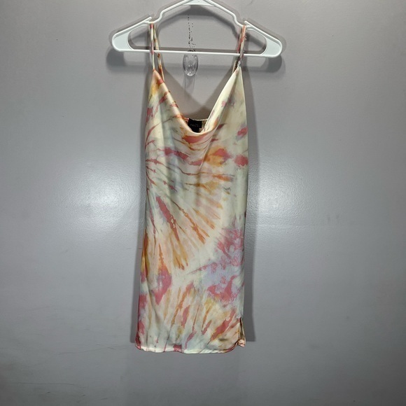 Rue 21 Women’s Pastel Pink Blue Tie Dye Print Satin Mini Slip Dress - Picture 2 of 11